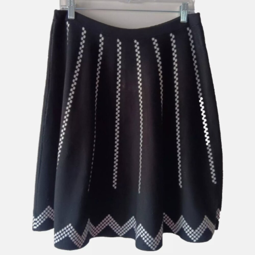 Spense Brand  womens large Rayon Nylong knee length skirt Black  white design E1